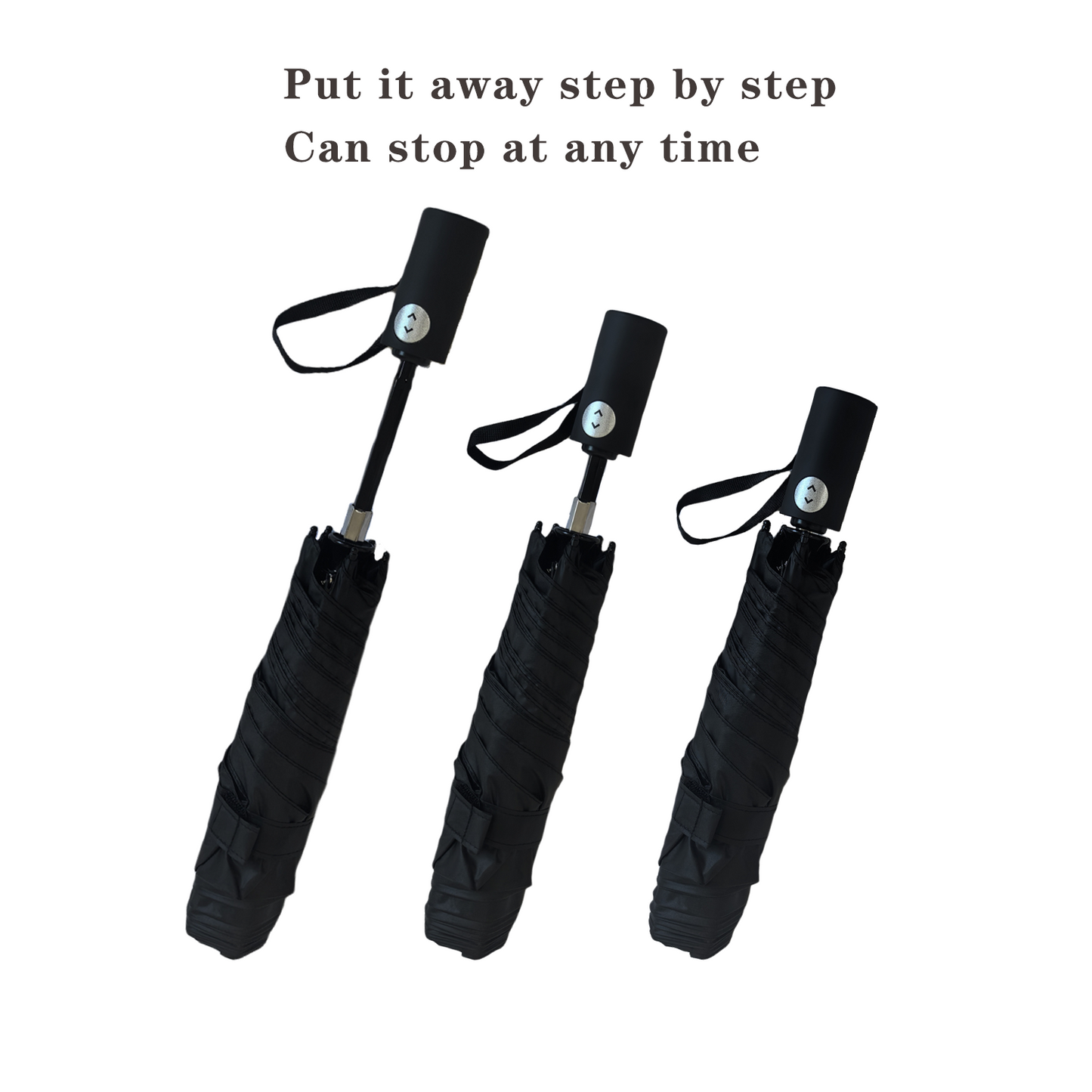 50cm X 5K Super-light 3-folding Umbrella Safety Easy Close Handle with Black Pu
