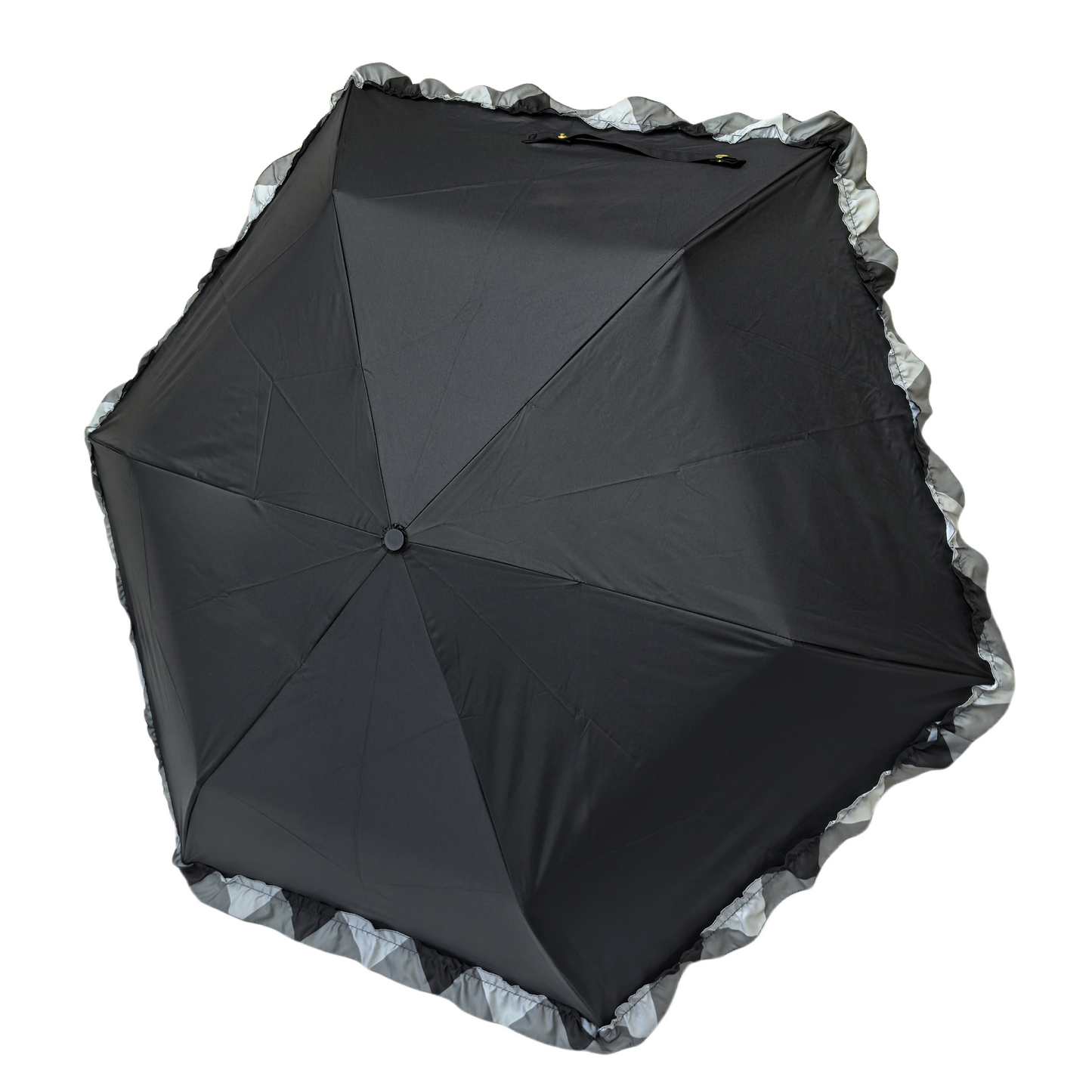 Japanese Style 50cm X 6ribs 3-Folding Umbrella with Black Pu Coating and Lace for Sunny and Rainy