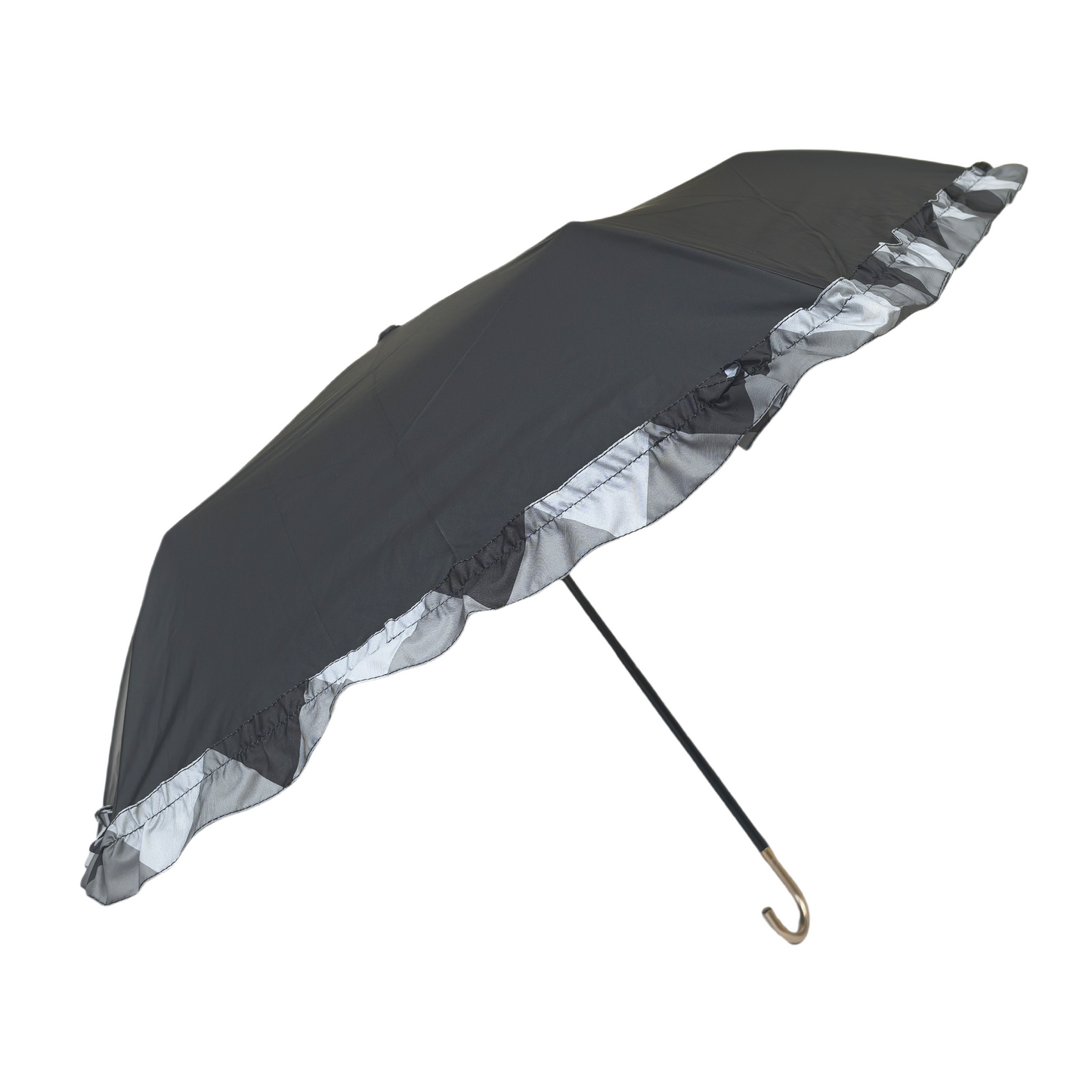 Japanese Style 50cm X 6ribs 3-Folding Umbrella with Black Pu Coating and Lace for Sunny and Rainy