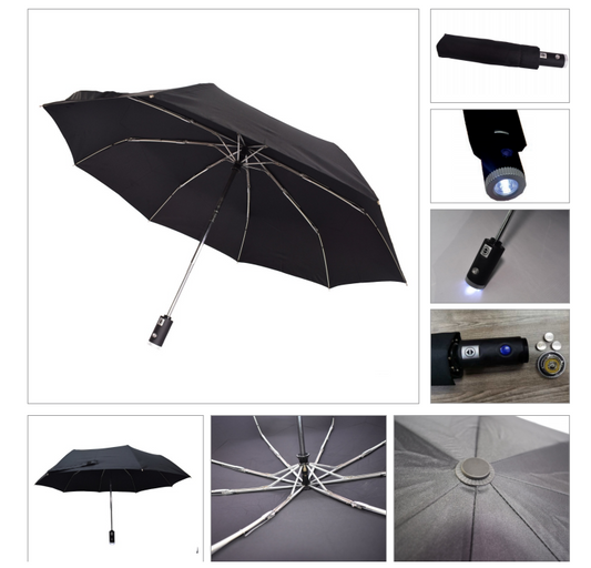 21" three fold Auto.Open & Close Umbrella with Flashlight