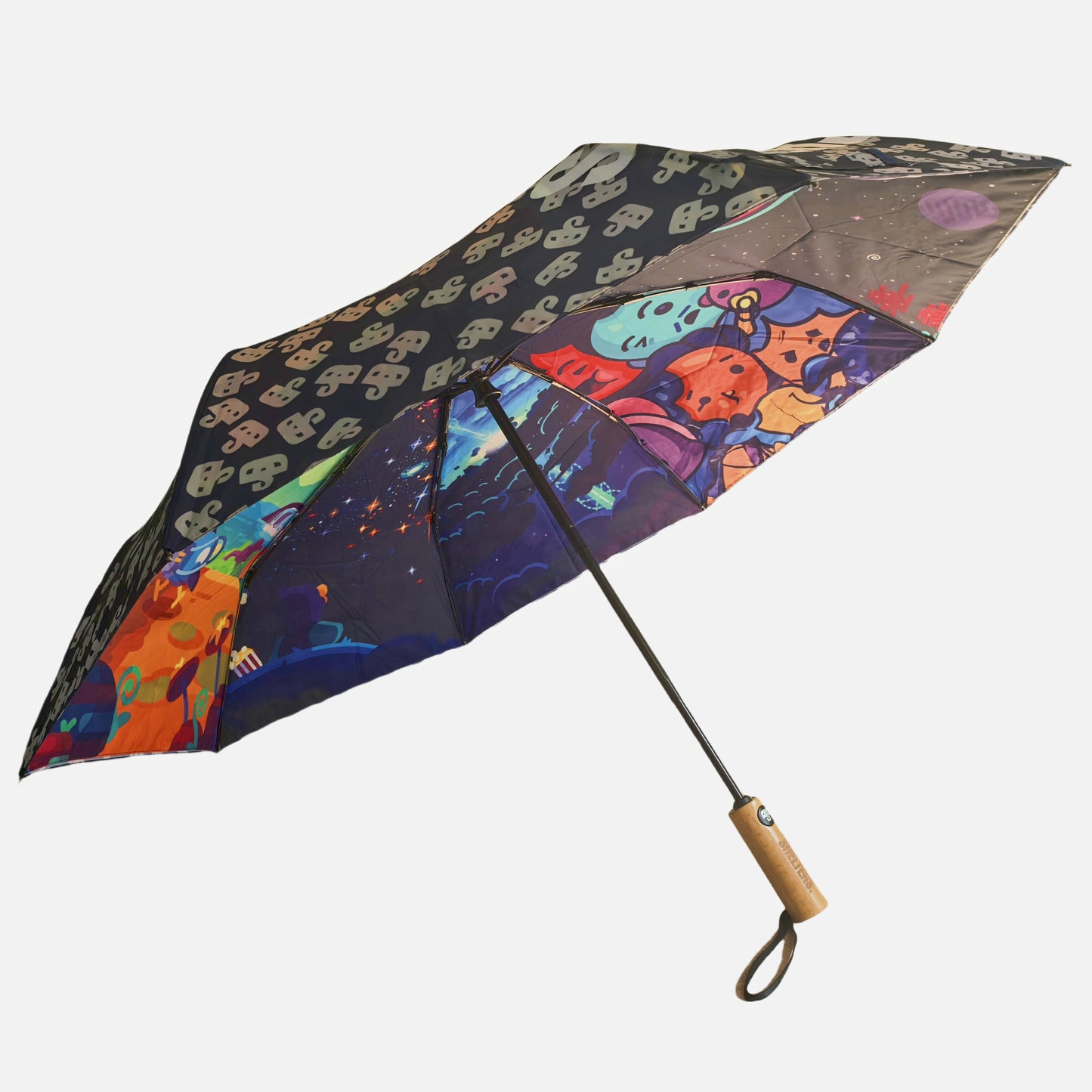 58cm x 8K three folding double layer umbrella automatic open and close with wood handle