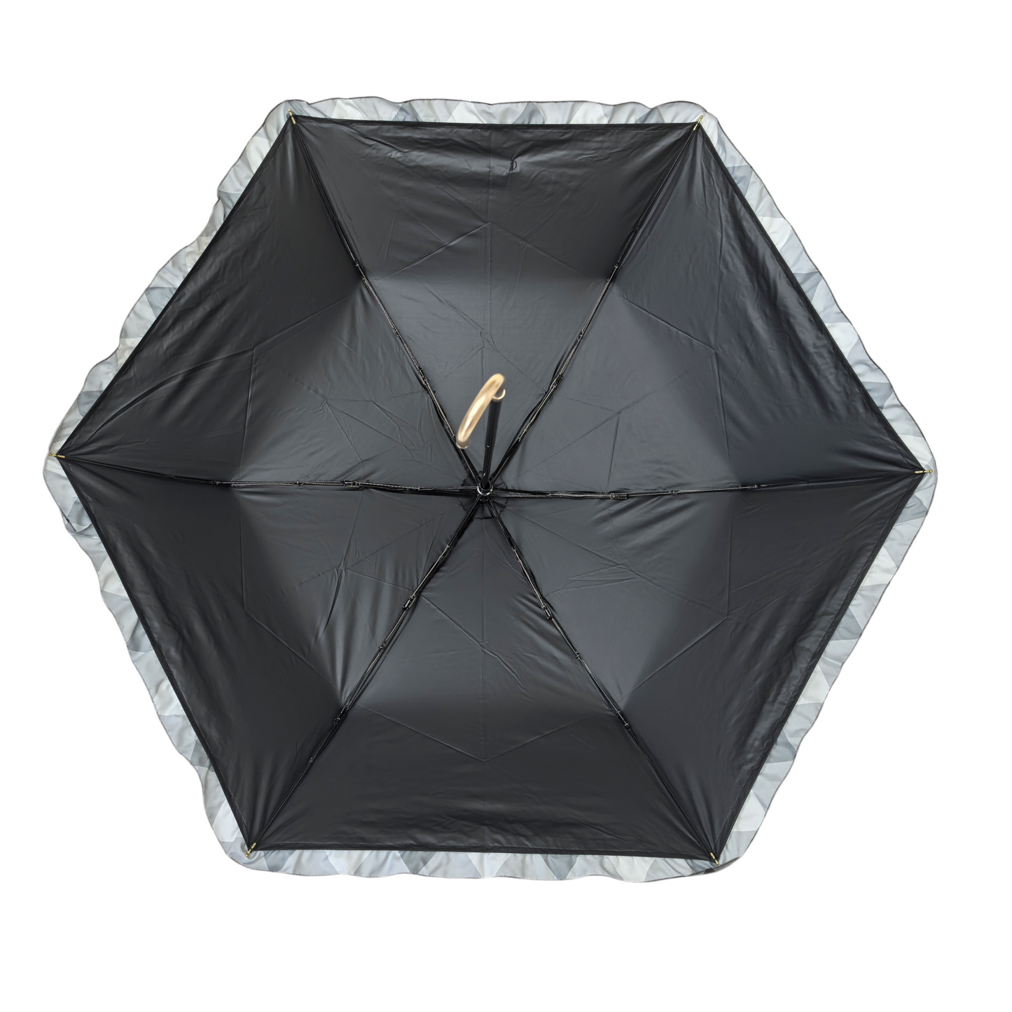 Japanese Style 50cm X 6ribs 3-Folding Umbrella with Black Pu Coating and Lace for Sunny and Rainy