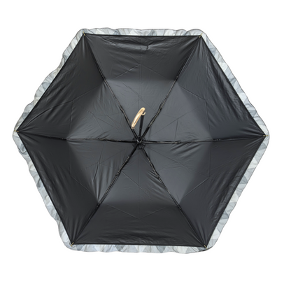 Japanese Style 50cm X 6ribs 3-Folding Umbrella with Black Pu Coating and Lace for Sunny and Rainy