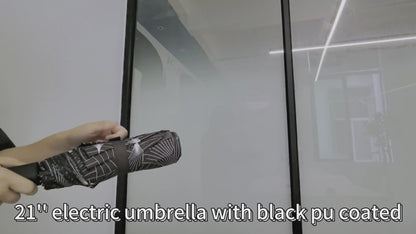 21 inches 3 folding electric umbrella with balck pu coated